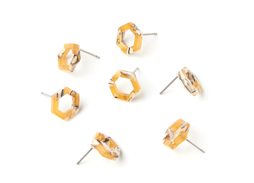 Acetate Acrylic Earring Stud - Post Charms - Tortoise Shell Earring - Hexagon Shaped Earring - Color Code: A14 - 13.18x11.38x2.57mm- AC1226E - DOMEDBAZAAR