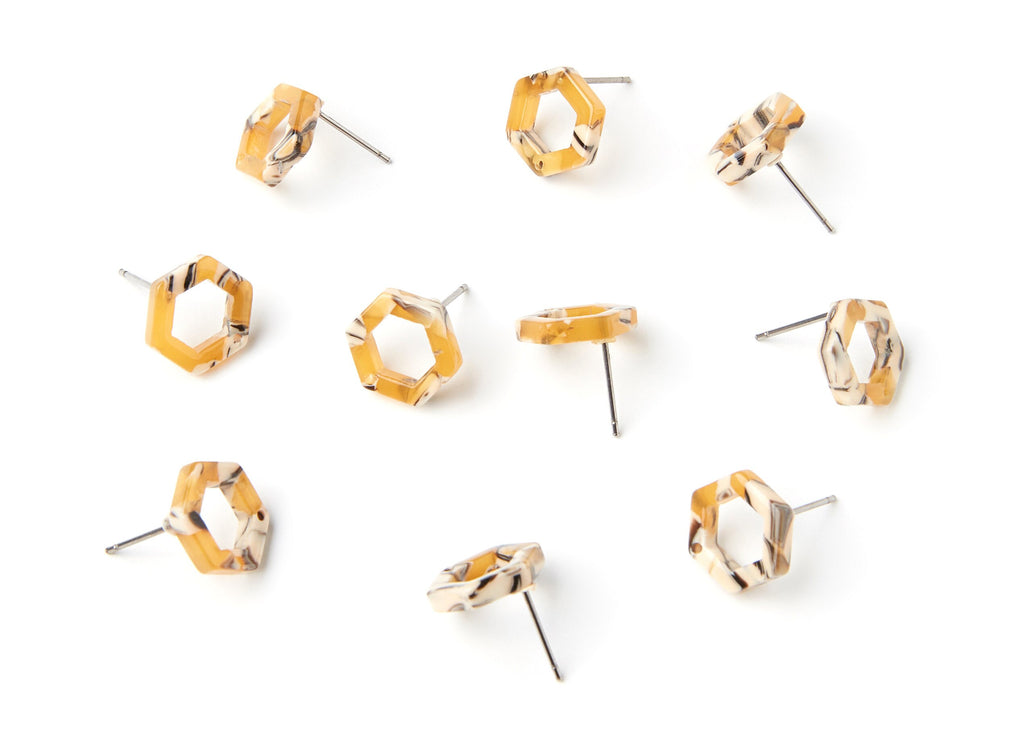 Acetate Acrylic Earring Stud - Post Charms - Tortoise Shell Earring - Hexagon Shaped Earring - Color Code: A14 - 13.18x11.38x2.57mm- AC1226E - DOMEDBAZAAR