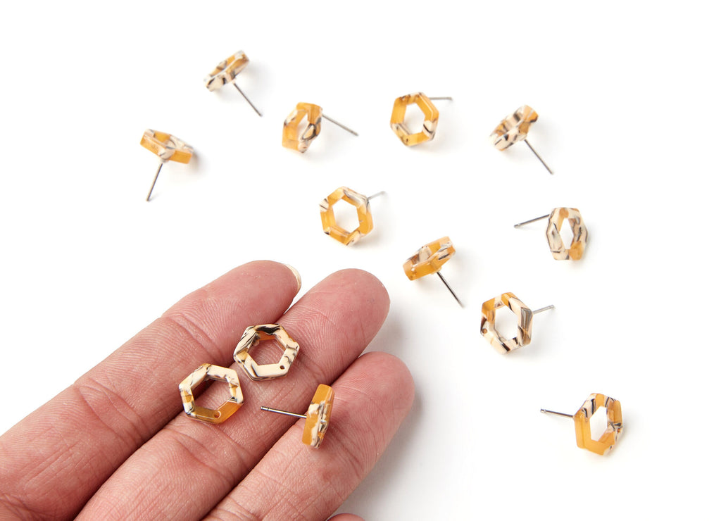 Acetate Acrylic Earring Stud - Post Charms - Tortoise Shell Earring - Hexagon Shaped Earring - Color Code: A14 - 13.18x11.38x2.57mm- AC1226E - DOMEDBAZAAR
