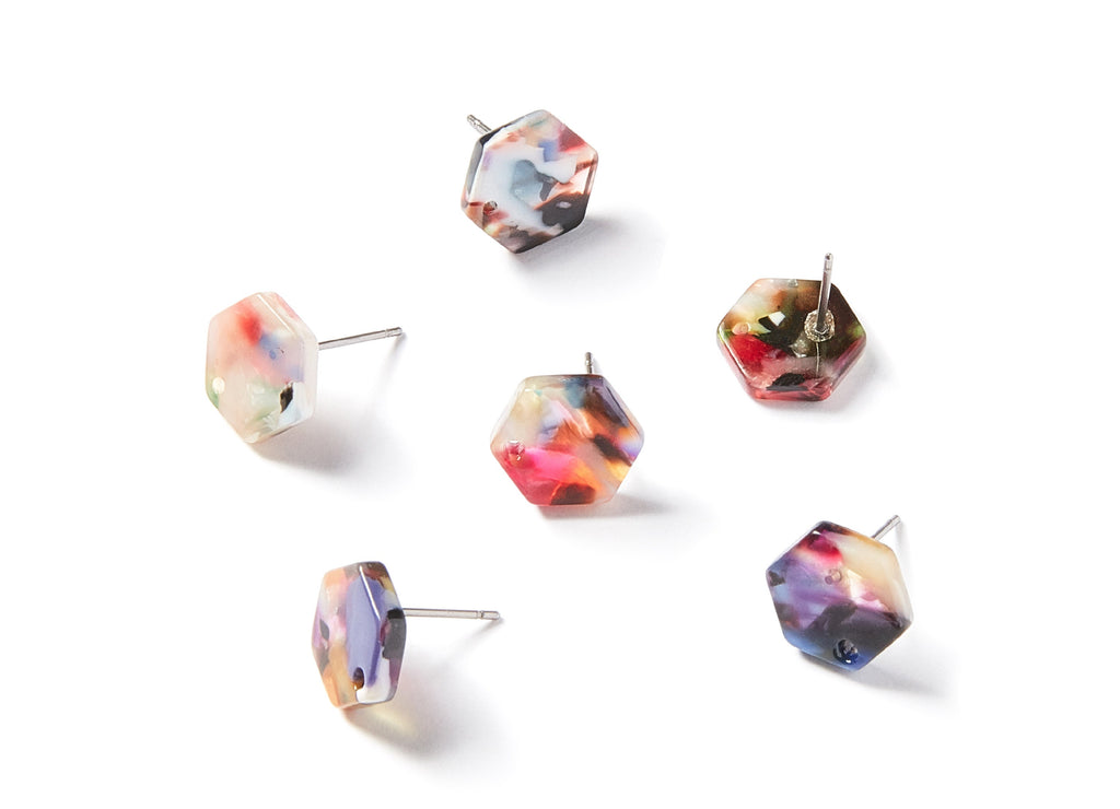 Acetate Hexagon Earring Stud - Hexagon Earring Post - Earring Post - Jewelry Supplies - Color Code: A60 - 12.5x11.24x2.75mm- AC1233A - DOMEDBAZAAR