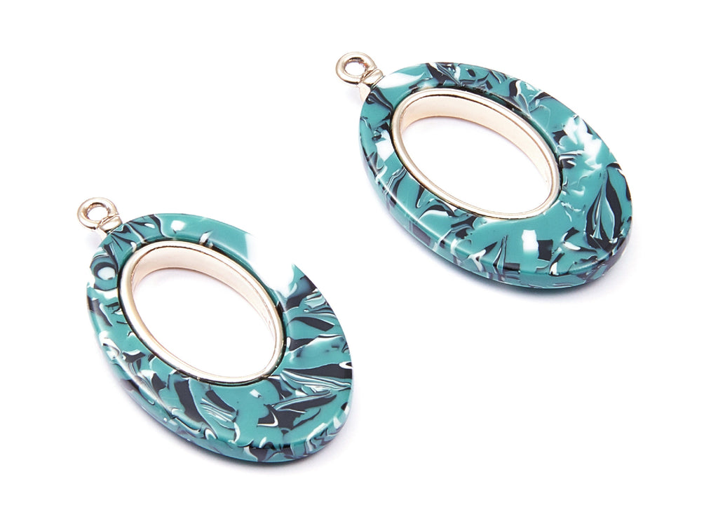 Alloy Frame Cellulose Acetate Charms - Acetate Acrylic Earring Charms - Marquise Shaped Pendant - 34.54x19.86x4.08mm - AC1183B - DOMEDBAZAAR