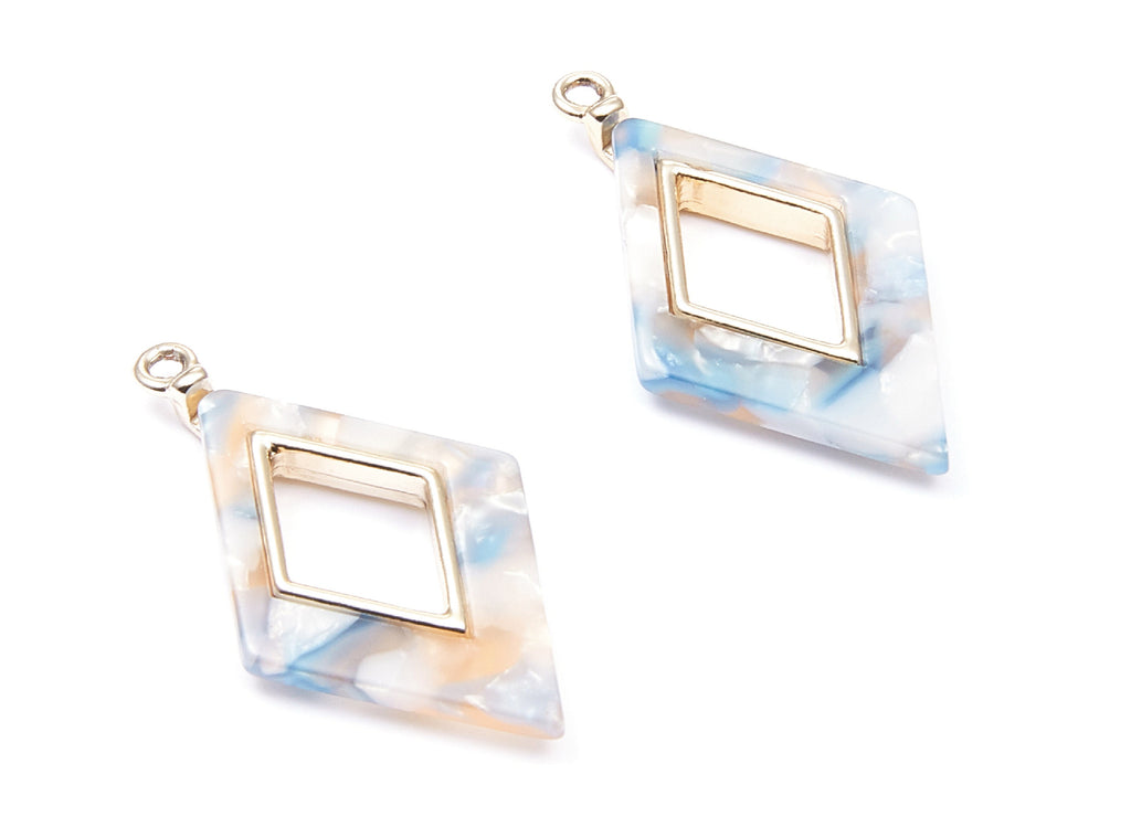 Alloy Frame Cellulose Acetate Charms - Acetate Acrylic Earring Charm - Rhombus Pendant -Jewelery Making- 36.04x20.1x4.1mm - AC1185C - DOMEDBAZAAR