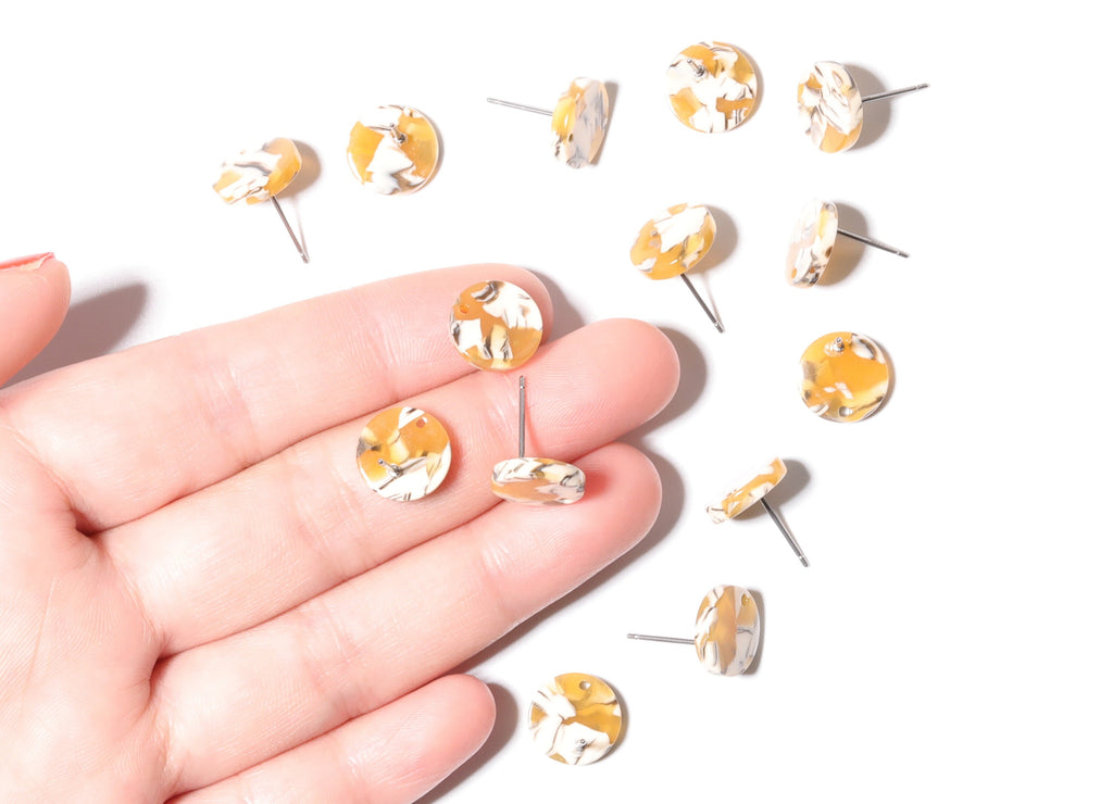 Acetate Round Earring Stud - Round Earring Post and Stud - Earring Findings - Color Code: A14 - 11.7x11.7x2.6mm - AC1139G - DOMEDBAZAAR