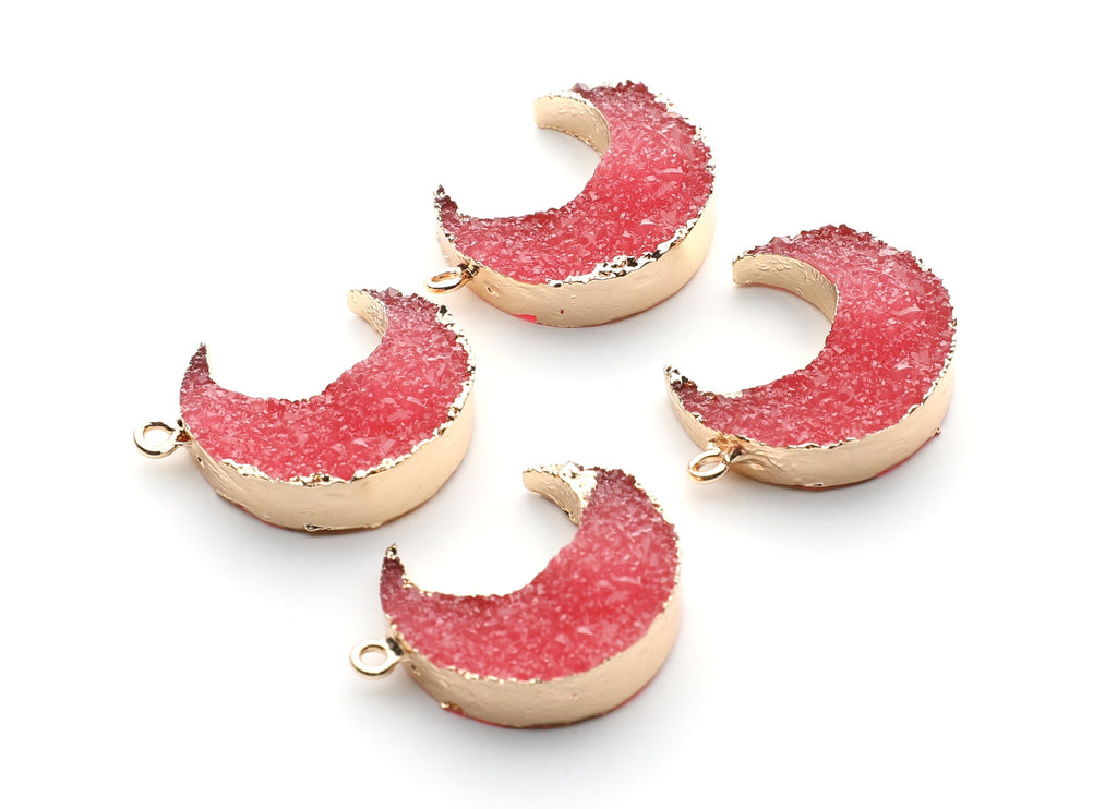Druzy Earring Charms - Red Resin Copper Earrings for Right Side - Big Moon Shaped Pendant  - 30.42x22.96x8.36mm - RC1002B - DOMEDBAZAAR
