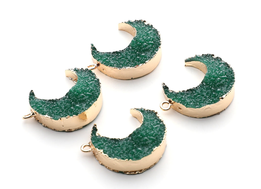 Druzy Earring Charms - Green Resin Copper Earrings for Right Side - Big Moon Shaped Pendant  - 30.42x22.96x8.36mm - RC1002P - DOMEDBAZAAR