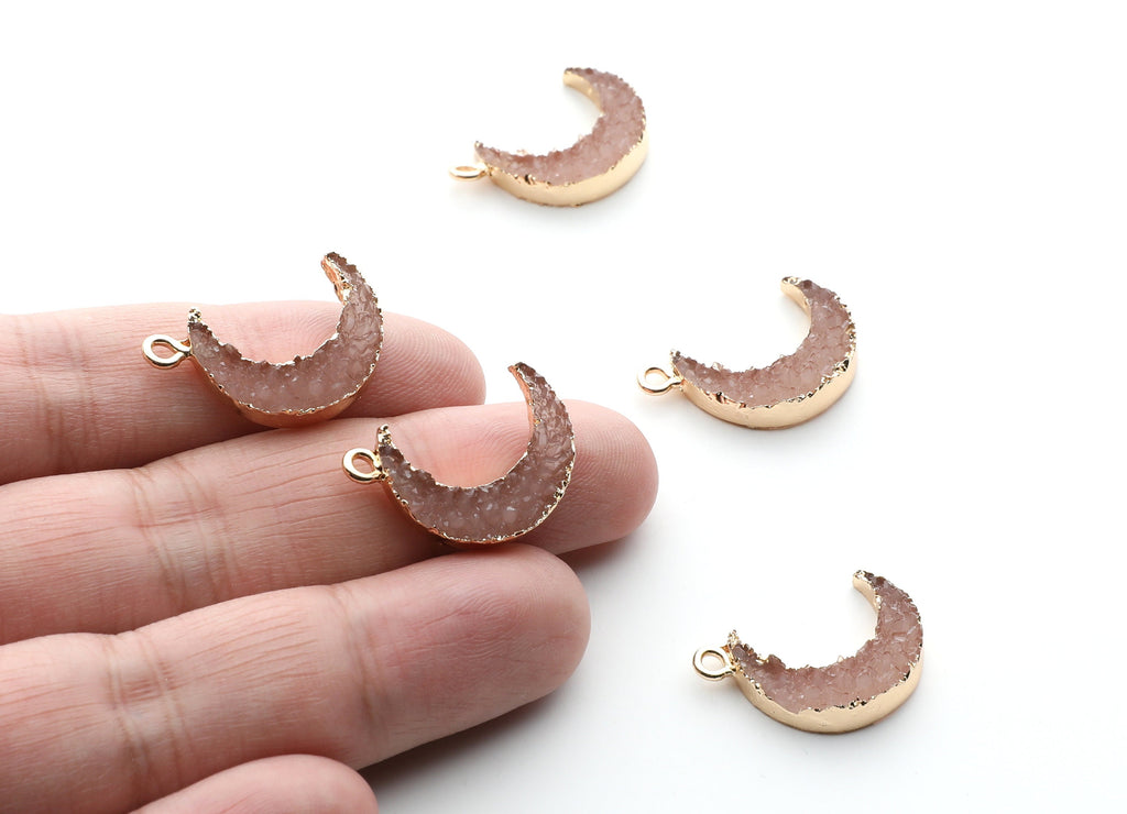 Druzy Earring Charms -  Resin Copper Earrings for Right Side - Moon Shaped Pendant  - 24.34x15.92x5.14mm - RC1007O - DOMEDBAZAAR