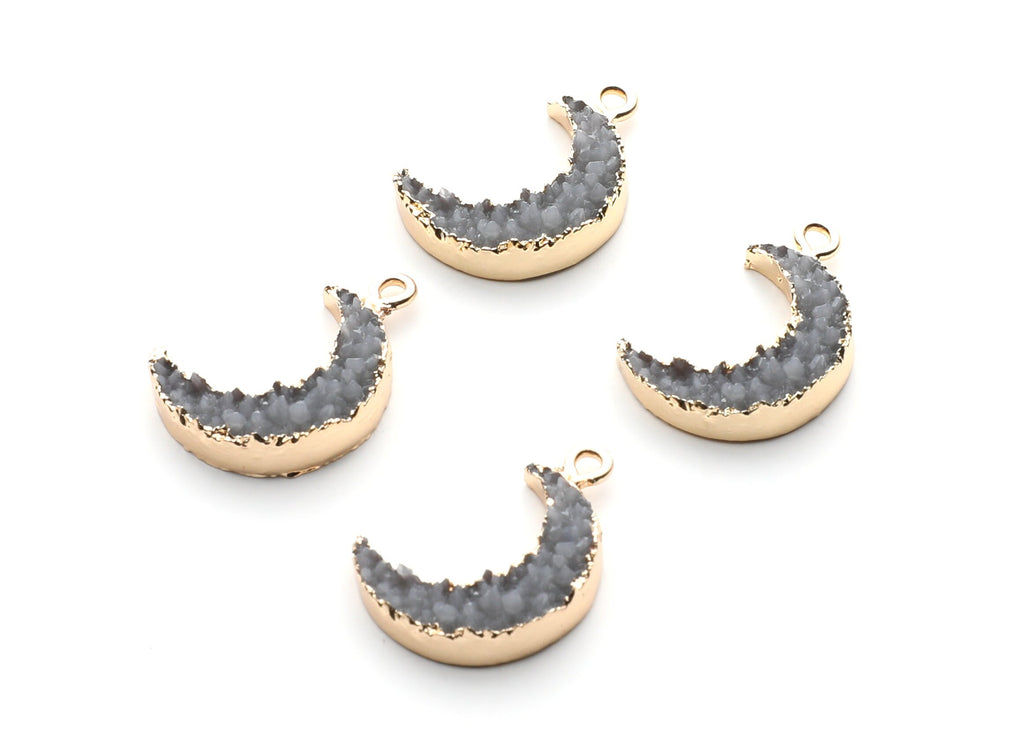 Druzy Earring Charms - Gray Resin Copper Earrings for Left Side - Moon Shaped Pendant  - 23.5x15.6x5.27mm - RC1006P - DOMEDBAZAAR