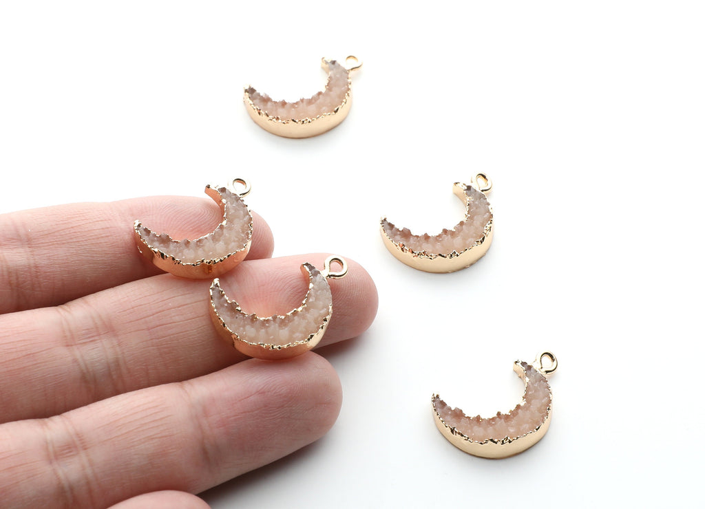 Druzy Earring Charms - Resin Copper Earrings for Left Side - Moon Shaped Pendant  - 23.5x15.6x5.27mm - RC1006N - DOMEDBAZAAR