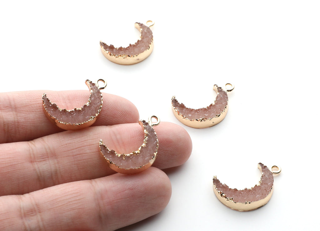 Druzy Earring Charms - Resin Copper Earrings for Left Side - Moon Shaped Pendant  - 23.5x15.6x5.27mm - RC1006C - DOMEDBAZAAR