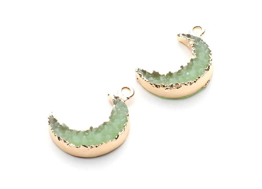Druzy Earring Charms - Light Green Resin Copper Earrings for Left Side - Moon Shaped Pendant  - 23.5x15.6x5.27mm - RC1006J - DOMEDBAZAAR