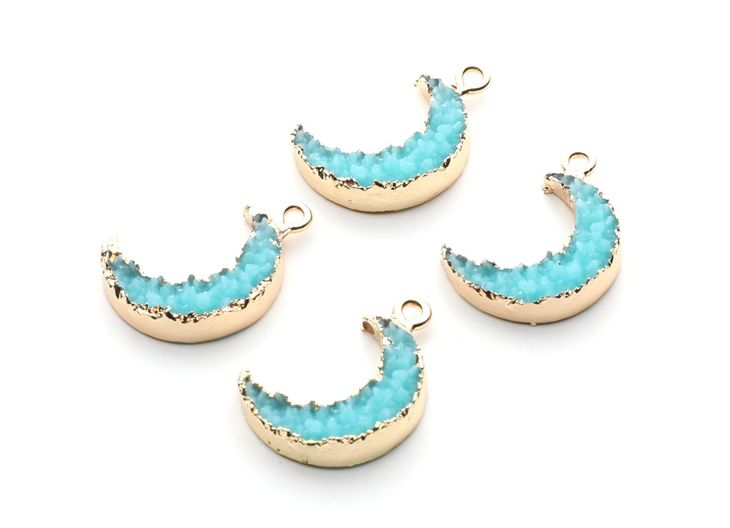 Druzy Earring Charms - Light Blue Resin Copper Earrings for Left Side - Moon Shaped Pendant  - 23.5x15.6x5.27mm - RC1006L - DOMEDBAZAAR