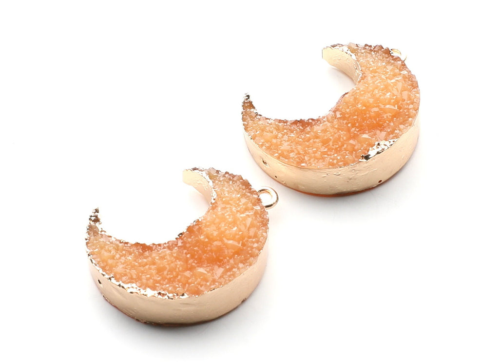 Druzy Earring Charms - Orange Resin Copper Earrings for Left Side - Big Moon Shaped Pendant  - 30.42x22.96x8.36mm - RC1004O - DOMEDBAZAAR