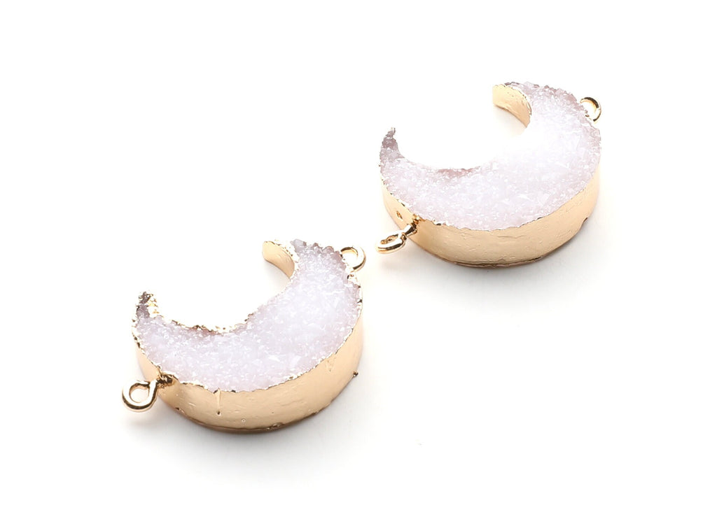 Druzy Bracelet and Necklace Charms - White Resin Copper Bracelet and Necklace - Big Moon Shaped Pendant - 34x23.4x8.5mm - RC1003G - DOMEDBAZAAR
