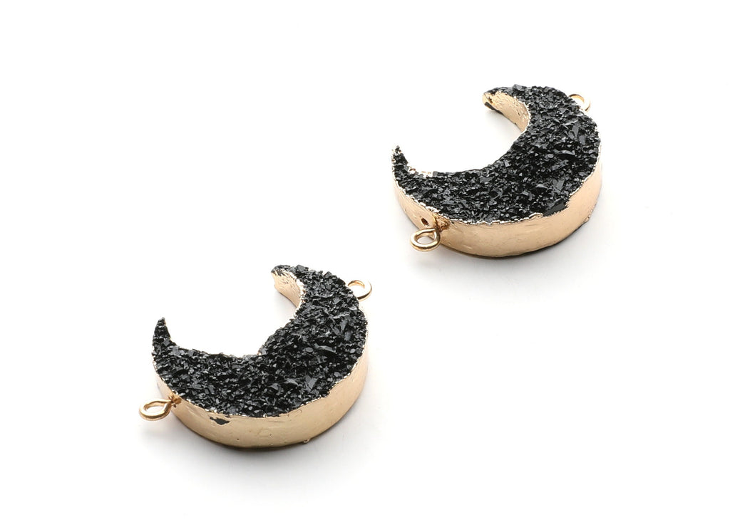 Druzy Bracelet and Necklace Charms - Black Resin Copper Bracelet and Necklace - Big Moon Shaped Pendant - 34x23.4x8.5mm - RC1003K - DOMEDBAZAAR