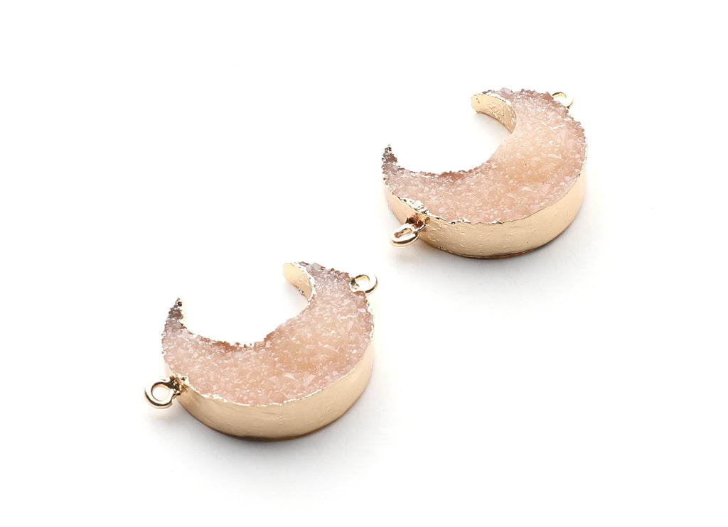 Druzy Bracelet and Necklace Charms - Resin Copper Bracelet and Necklace - Big Moon Shaped Pendant - 34x23.4x8.5mm - RC1003M - DOMEDBAZAAR