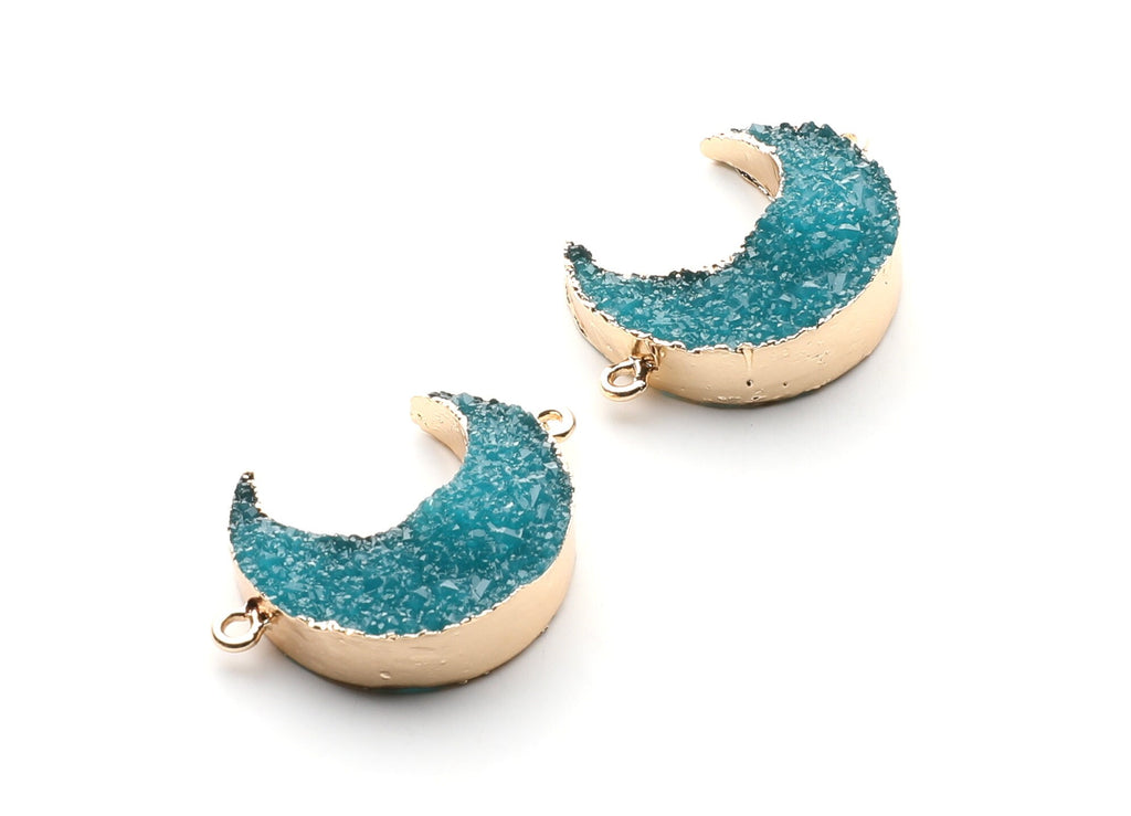 Druzy Bracelet and Necklace Charms - Light Blue Resin Copper Bracelet and Necklace - Big Moon Shaped Pendant - 34x23.4x8.5mm - RC1003O - DOMEDBAZAAR