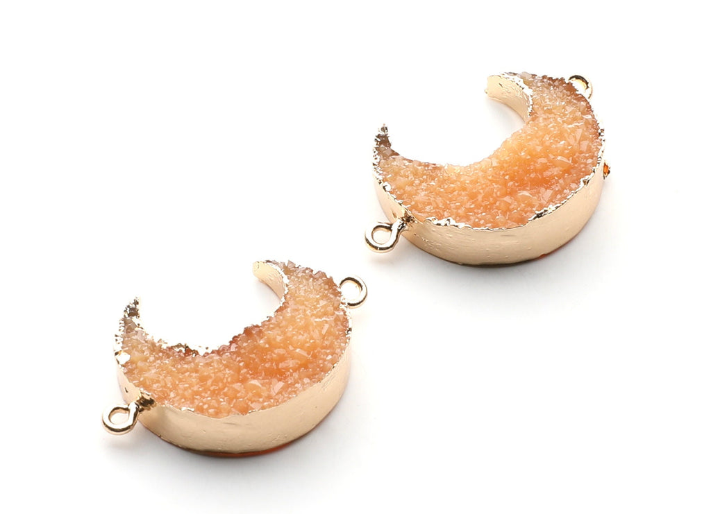 Druzy Bracelet and Necklace Charms - Orange Resin Copper Bracelet and Necklace - Big Moon Shaped Pendant - 34x23.4x8.5mm - RC1003P - DOMEDBAZAAR