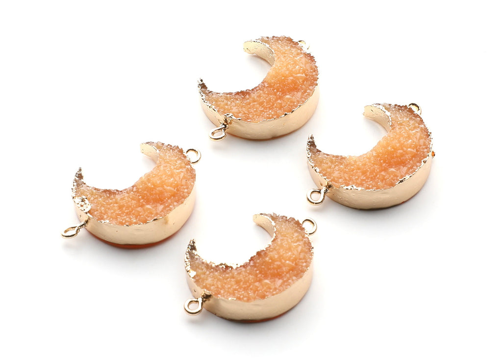 Druzy Bracelet and Necklace Charms - Orange Resin Copper Bracelet and Necklace - Big Moon Shaped Pendant - 34x23.4x8.5mm - RC1003P - DOMEDBAZAAR
