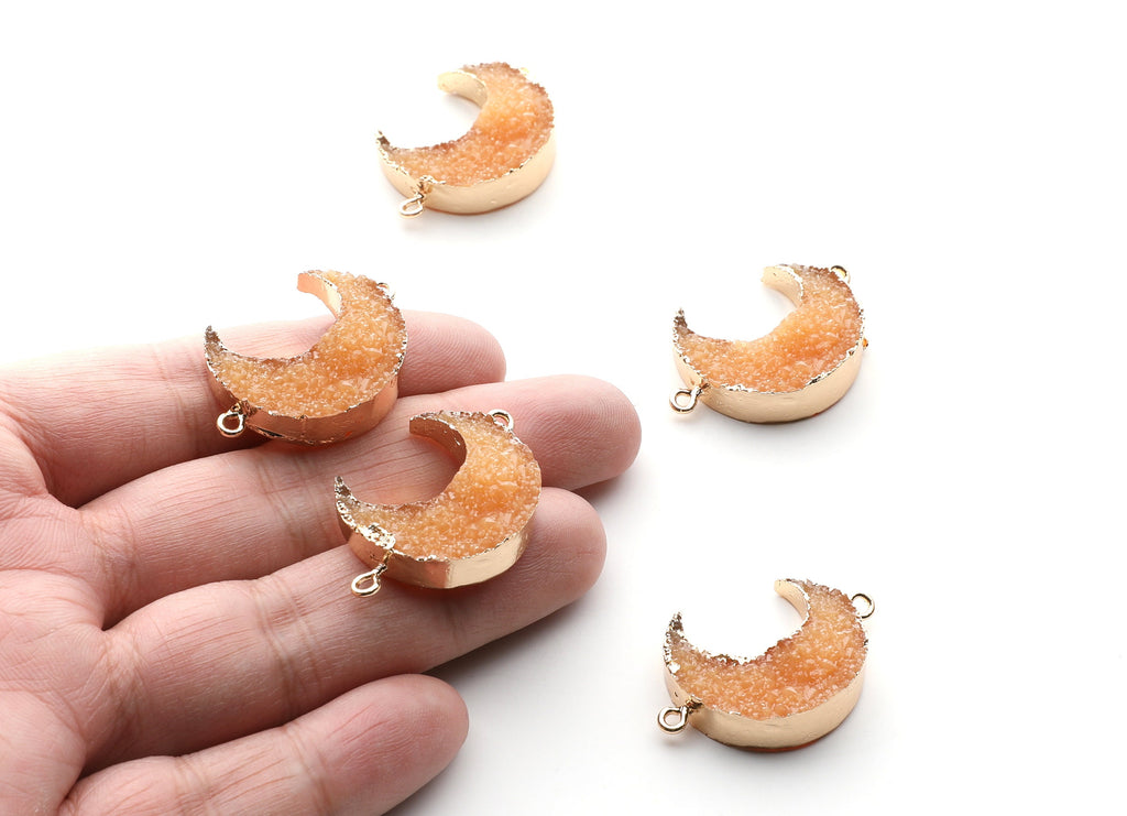 Druzy Bracelet and Necklace Charms - Orange Resin Copper Bracelet and Necklace - Big Moon Shaped Pendant - 34x23.4x8.5mm - RC1003P - DOMEDBAZAAR