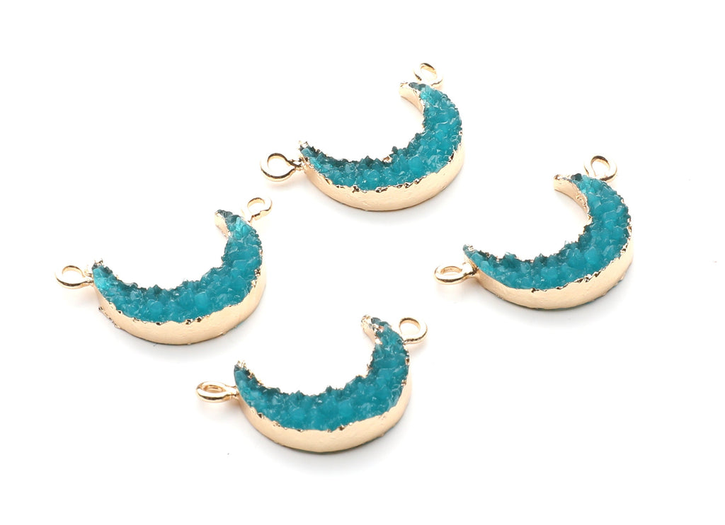 Druzy Bracelet and Necklace Charms - Blue Resin Copper Bracelet and Necklace - Moon Shaped Pendant - 26.5x15.5x4.77mm - RC1005G - DOMEDBAZAAR