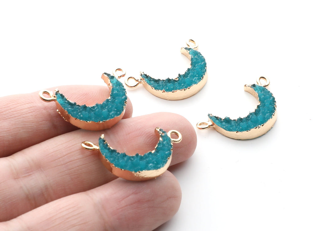 Druzy Bracelet and Necklace Charms - Blue Resin Copper Bracelet and Necklace - Moon Shaped Pendant - 26.5x15.5x4.77mm - RC1005G - DOMEDBAZAAR