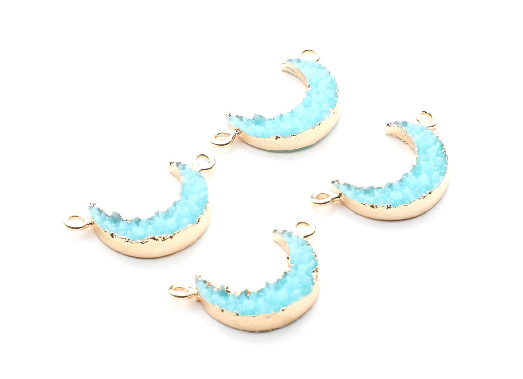 Druzy Bracelet and Necklace Charms - Light Blue Resin Copper Bracelet and Necklace - Moon Shaped Pendant - 26.5x15.5x4.77mm - RC1005H - DOMEDBAZAAR