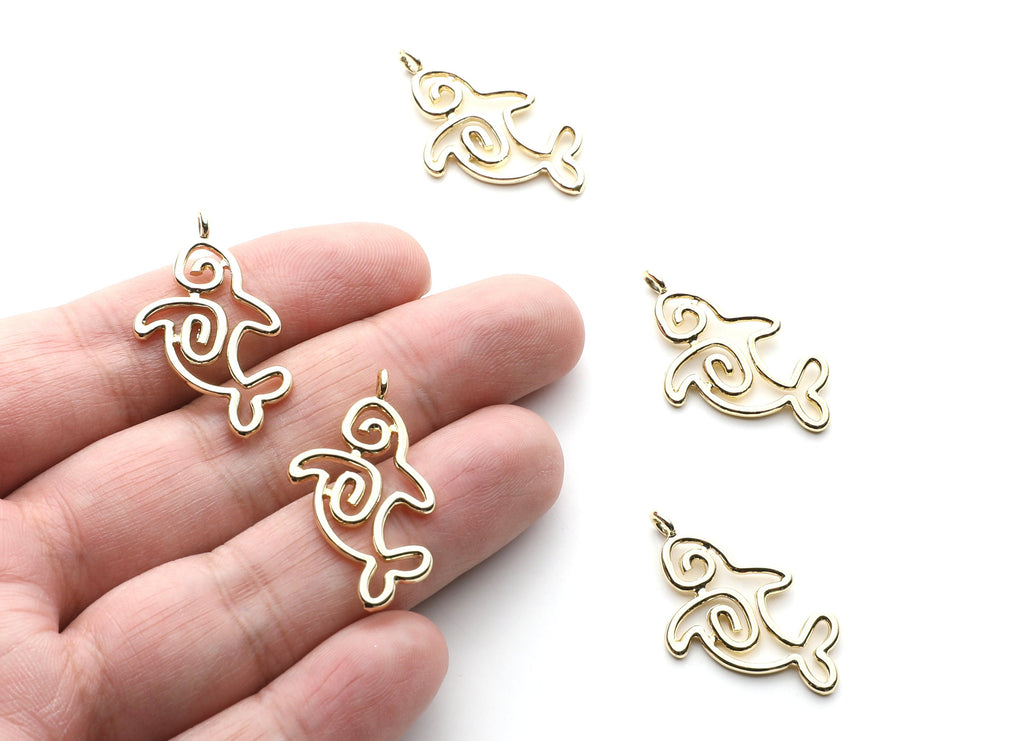 Dolphin Shaped Charms- Zinc Alloy Earring Finding - Gold Tone - Alloy Pendant for Necklace - Jewelry Supplies - 32.2x18.28x1.73mm - ZZ1261G - DOMEDBAZAAR