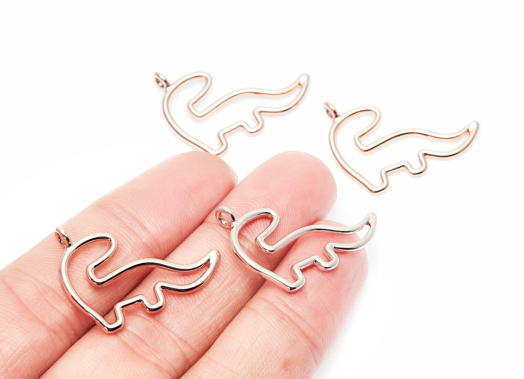 Dinosaur Shaped Charms- Zinc Alloy Earring Finding - Rose Tone - Alloy Pendant for Necklace - 29.5x21.77x2.16mm - ZZ1281R - DOMEDBAZAAR