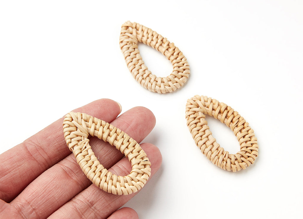 Handwoven Rattan Earrings - Drop Shaped Rattan Pendant - Wooden Straw Earring - Jewelery Handmade - 50.7x32.5x5.1mm - RT1018 - DOMEDBAZAAR