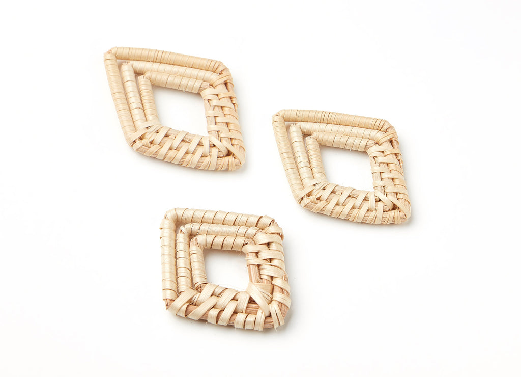 Handwoven Rattan Earrings - Diamond Shaped Rattan Pendant - Wooden Straw Earring - Jewelery Handmade - 51.71x36.05x4.39mm - RT1001 - DOMEDBAZAAR