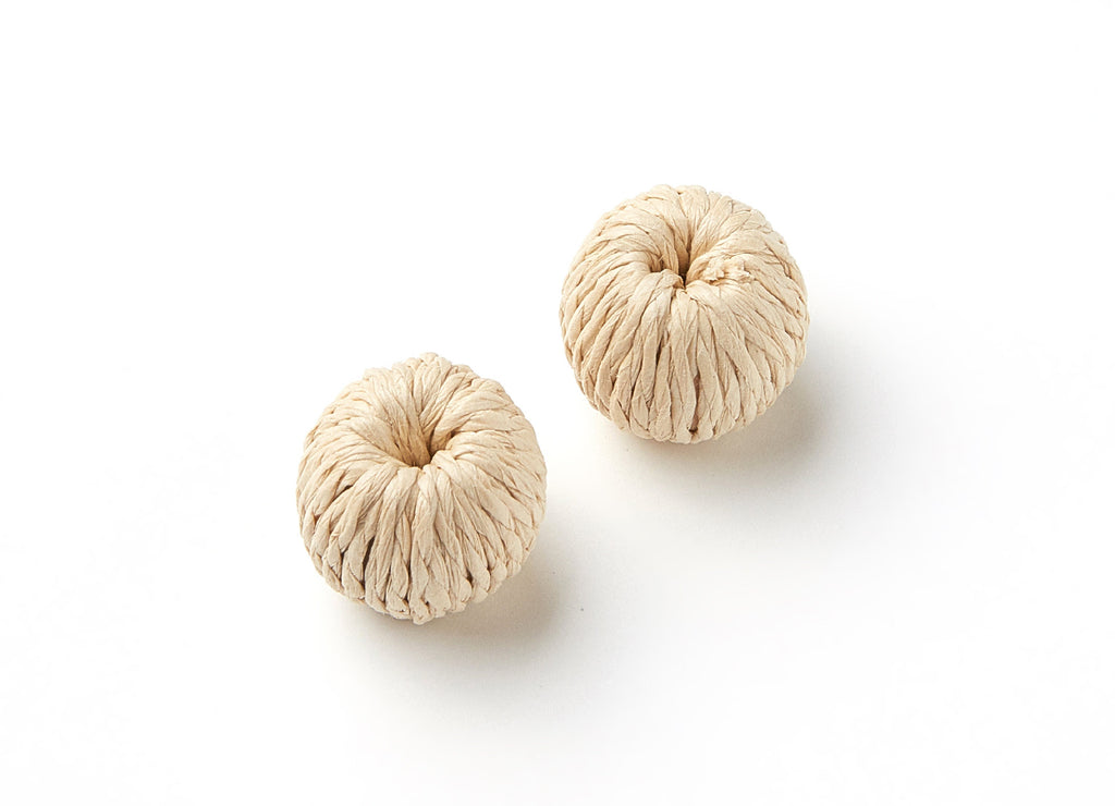 Handwoven Paper Rope Earrings - Ball Shaped Paper Rope Pendant - Wooden Straw Earring - Jewelery Handmade - 18.6x18.2mm - RT1066 - DOMEDBAZAAR