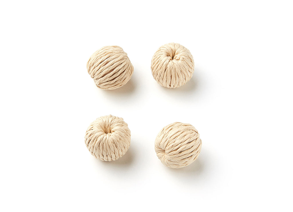 Handwoven Paper Rope Earrings - Ball Shaped Paper Rope Pendant - Wooden Straw Earring - Jewelery Handmade - 18.6x18.2mm - RT1066 - DOMEDBAZAAR