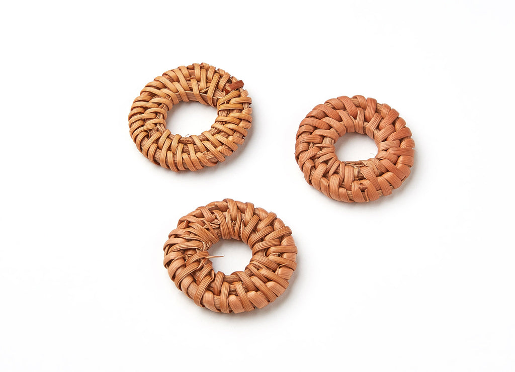 Handwoven Rattan Earrings - Round Shaped Rattan Pendant - Wooden Straw Earring - Jewelery Handmade - 31.09x31.09x5.51mm - RT1009 - DOMEDBAZAAR