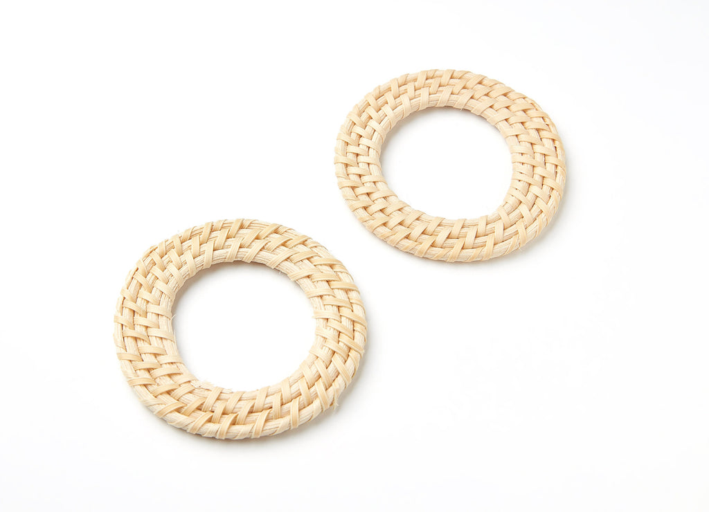 Handwoven Rattan Earrings - Round Shaped Rattan Pendant - Wooden Straw Earring - Jewelery Handmade - 60.4x60.4x4.15mm - RT1048 - DOMEDBAZAAR
