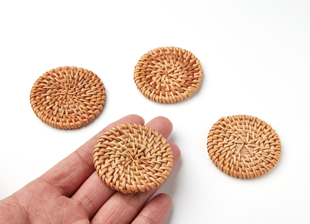 Handwoven Rattan Earrings - Coin Shaped Rattan Pendant - Wooden Straw Earring - Jewelery Handmade - 50.8x50.8x5.25mm - RT1052 - DOMEDBAZAAR