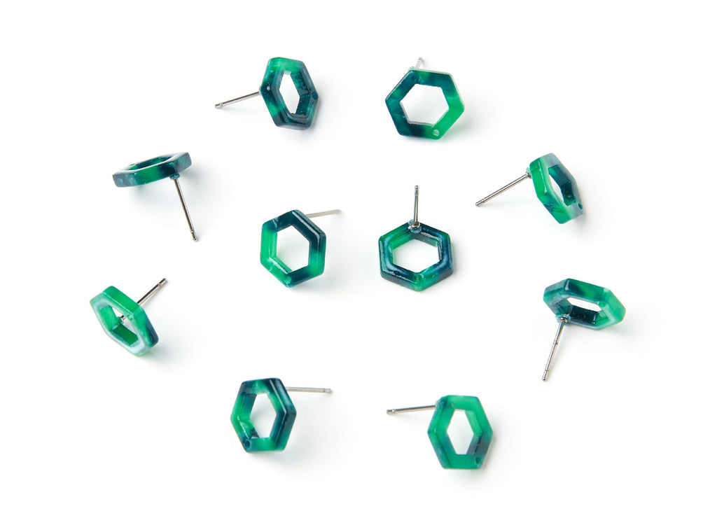Acetate Hexagon Earring Stud - Acrylic Hexagon Earring Post - Earring Post - Jewelry Supplies - Color Code: A13 - 13.18x11.38x2.6mm- AC1226B - DOMEDBAZAAR