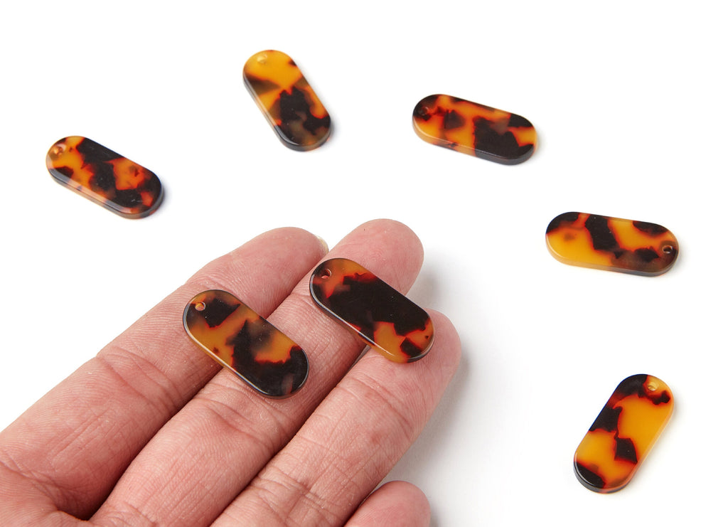 Acetate Acrylic Earring Charms - Tortoise Shell Oval - Oval Shaped Pendant - Jewelry Supplies - Color Code: A01 - 26,6x11,7x2,65mm - AC1209A - DOMEDBAZAAR
