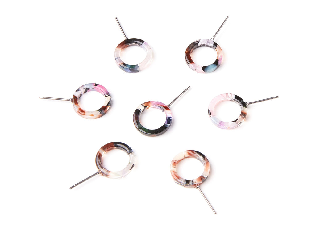 Acetate Circle Earring Stud - Acrylic Circle Earring Post - Earring Post - Jewelry Supplies - Color Code: A11 - 13,53x13,53x2,75mm - AC1224H - DOMEDBAZAAR