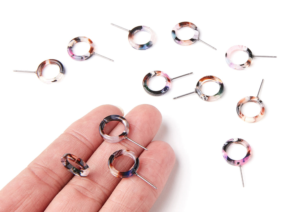 Acetate Circle Earring Stud - Acrylic Circle Earring Post - Earring Post - Jewelry Supplies - Color Code: A11 - 13,53x13,53x2,75mm - AC1224H - DOMEDBAZAAR