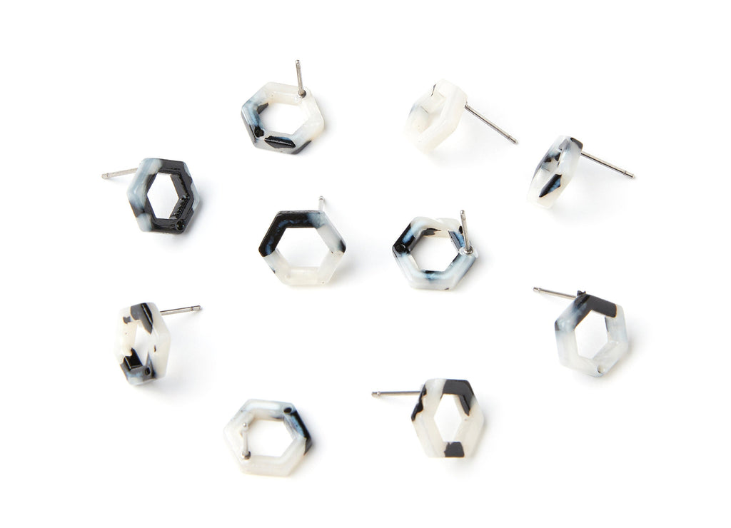 Acetate Hexagon Earring Stud - Acrylic Hexagon Earring Post - Earring Post - Jewelry Supplies - Color Code: A15 - 13.18x11.38x2.6mm- AC1226D - DOMEDBAZAAR