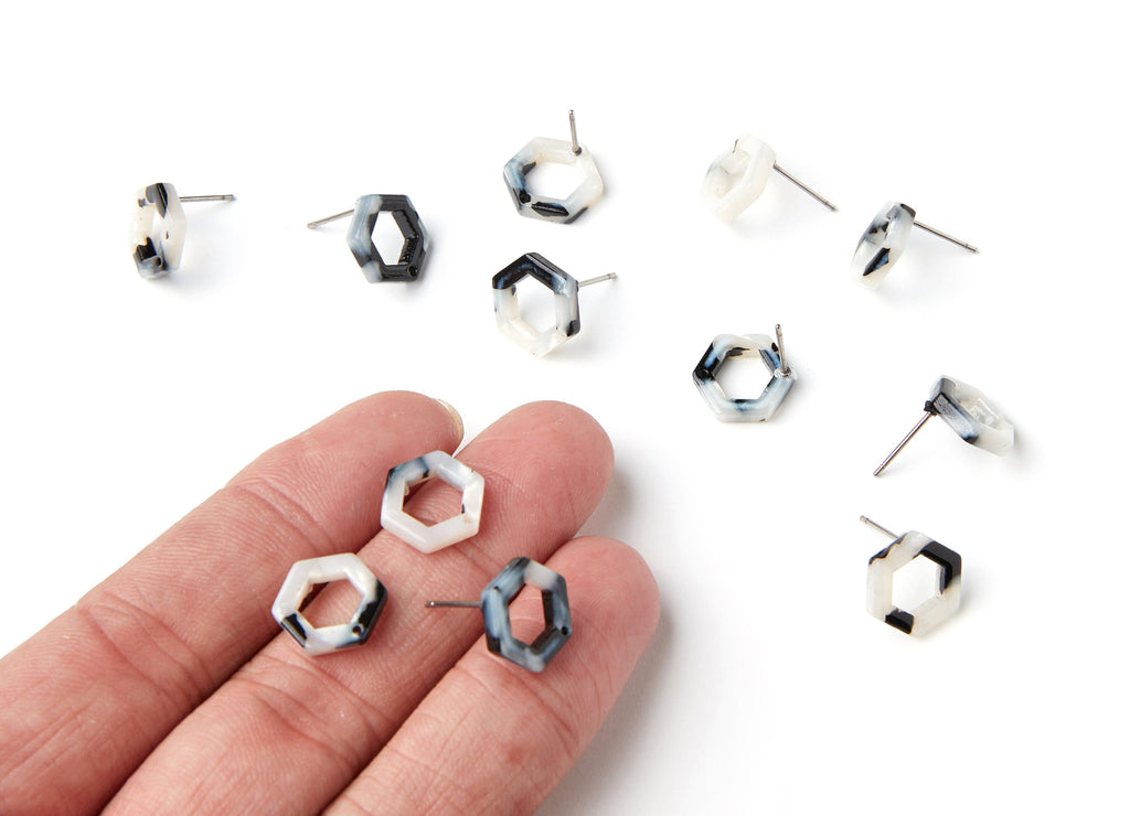 Acetate Hexagon Earring Stud - Acrylic Hexagon Earring Post - Earring Post - Jewelry Supplies - Color Code: A15 - 13.18x11.38x2.6mm- AC1226D - DOMEDBAZAAR
