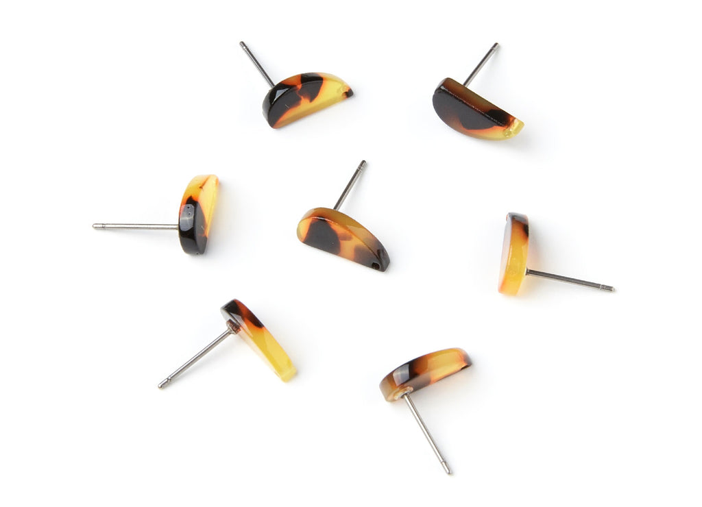 Acetate Acrylic Earring Stud -  Post Charm - Tortoise Shell Earring - Half Drop Earrings - Color Code: A01 - 12.64x6.1x2.8mm- AC1228F - DOMEDBAZAAR