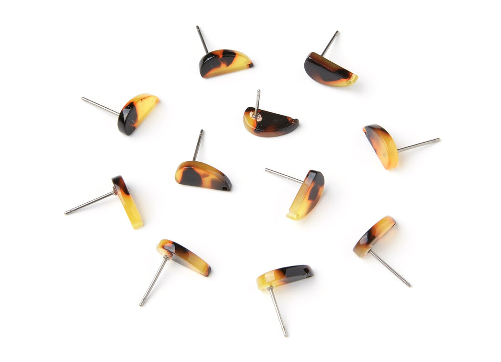 Acetate Acrylic Earring Stud -  Post Charm - Tortoise Shell Earring - Half Drop Earrings - Color Code: A01 - 12.64x6.1x2.8mm- AC1228F - DOMEDBAZAAR