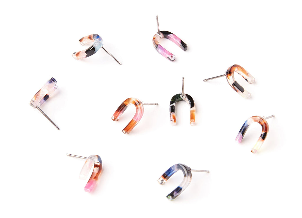 Acetate Acrylic U Earring Stud - U Earring Post - Earring Post - Jewelry Supplies - Color Code: A11 - 12.65x9.55x2.64mm- AC1227B - DOMEDBAZAAR