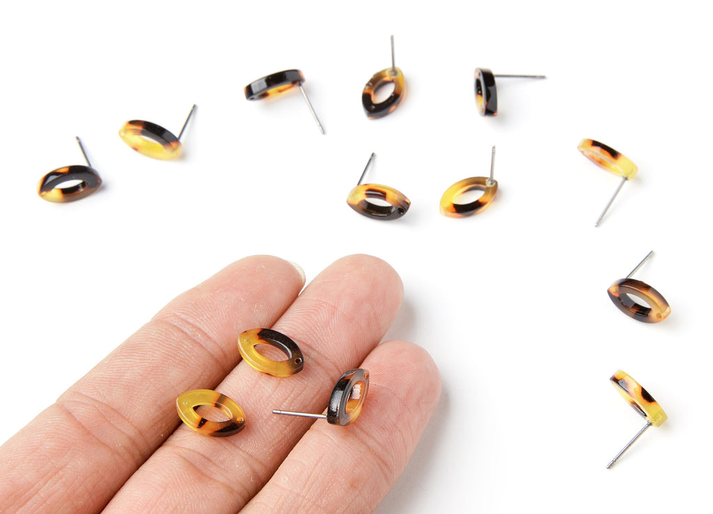 Acetate Acrylic Earring Stud - Post Charms - Tortoise Shell Earrings - Oval Shaped - Color Code: A01 - 12,45x7,45x2,75mm- AC1223F - DOMEDBAZAAR