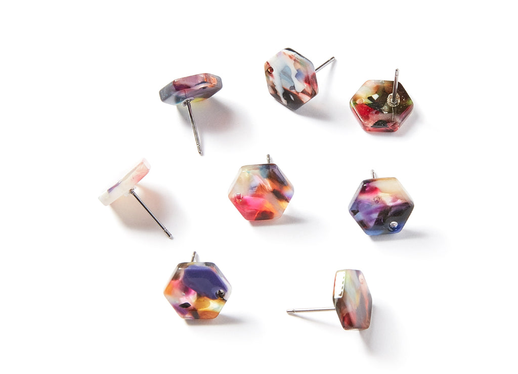 Acetate Hexagon Earring Stud - Hexagon Earring Post - Earring Post - Jewelry Supplies - Color Code: A60 - 12.5x11.24x2.75mm- AC1233A - DOMEDBAZAAR