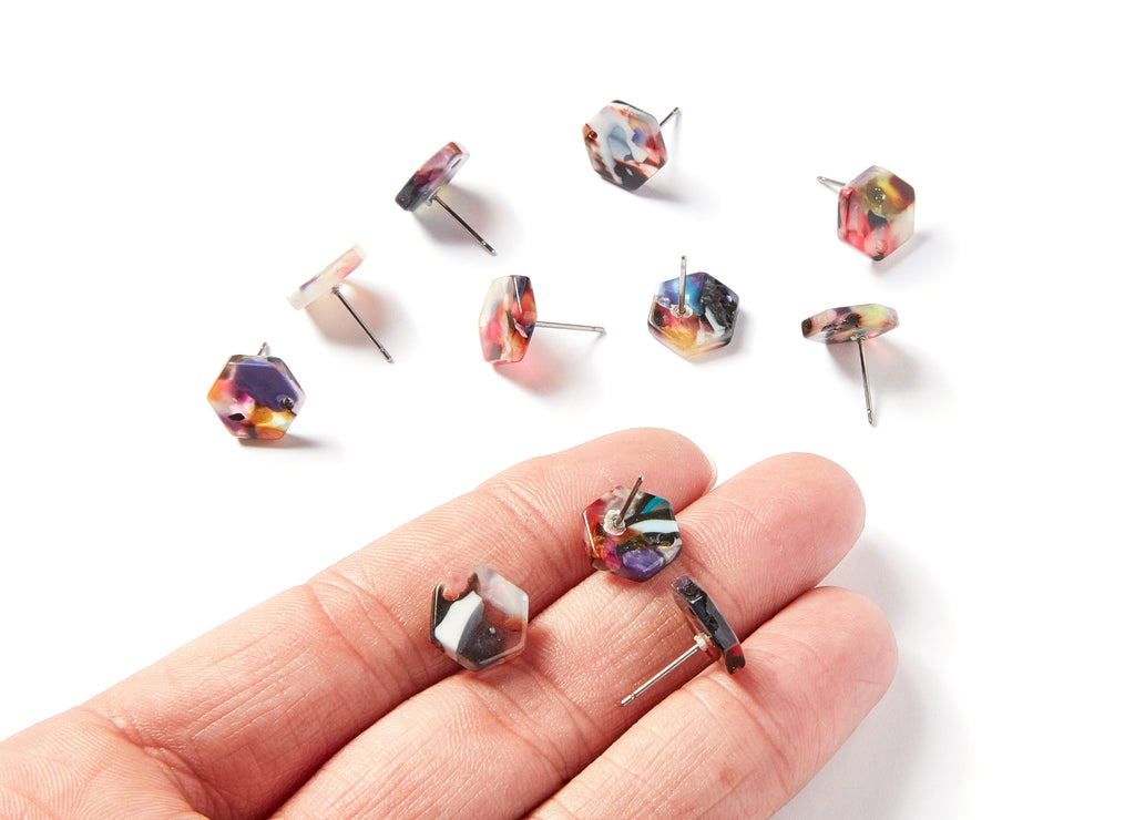 Acetate Hexagon Earring Stud - Hexagon Earring Post - Earring Post - Jewelry Supplies - Color Code: A60 - 12.5x11.24x2.75mm- AC1233A - DOMEDBAZAAR