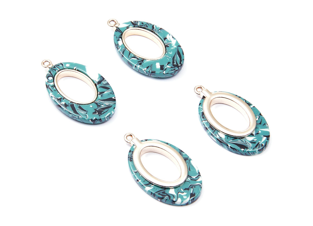 Alloy Frame Cellulose Acetate Charms - Acetate Acrylic Earring Charms - Marquise Shaped Pendant - 34.54x19.86x4.08mm - AC1183B - DOMEDBAZAAR
