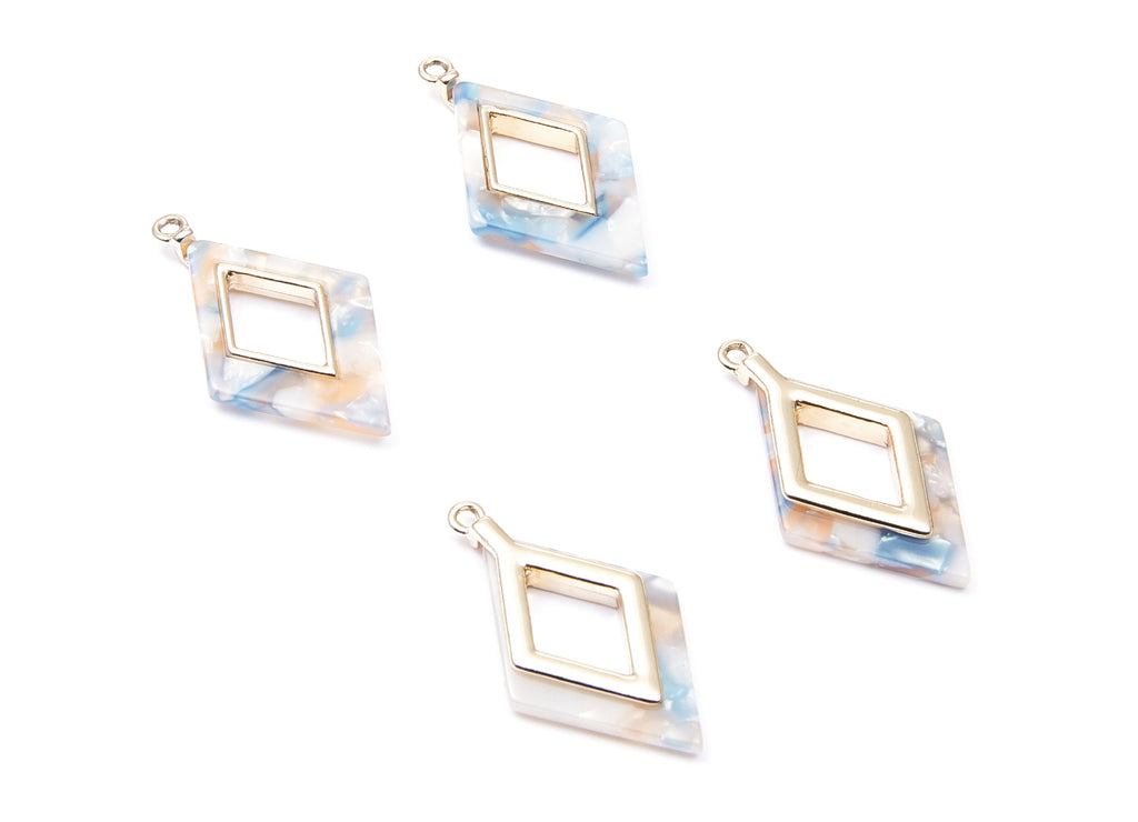 Alloy Frame Cellulose Acetate Charms - Acetate Acrylic Earring Charm - Rhombus Pendant -Jewelery Making- 36.04x20.1x4.1mm - AC1185C - DOMEDBAZAAR
