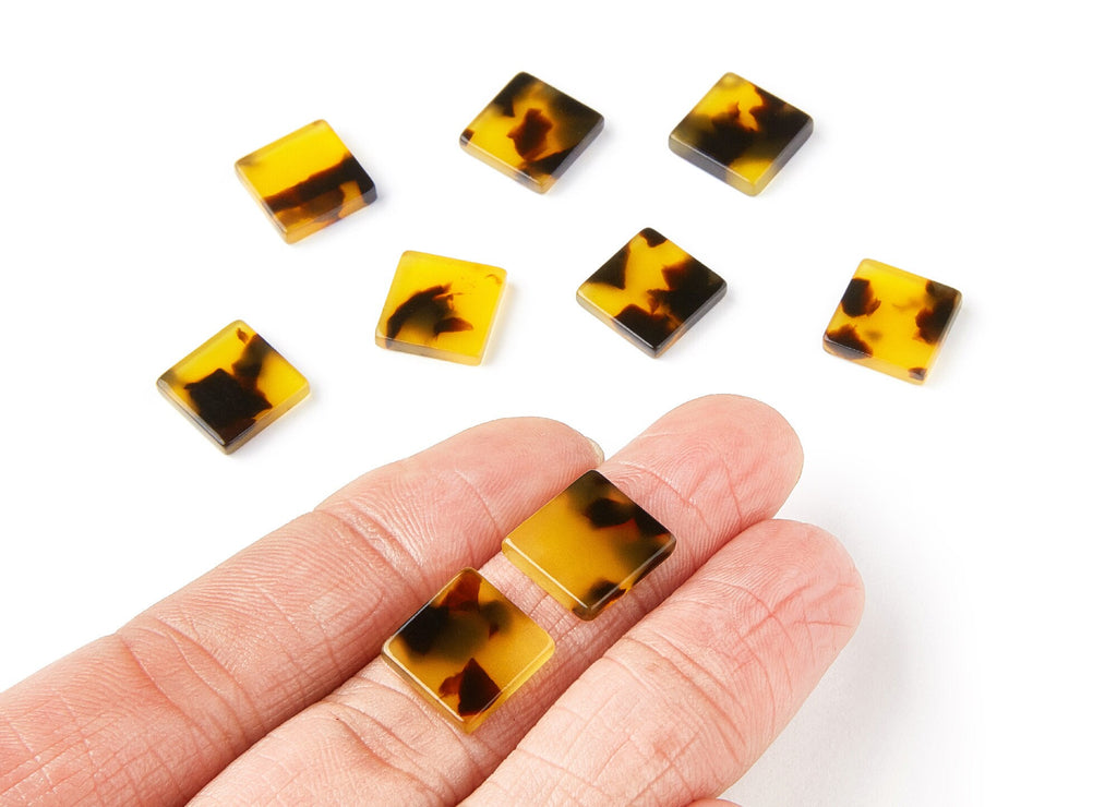 Acrylic Earring Charms - Tortoise Shell Earrings - Square Pendant - Jewelry Making Supplies -   11,97x11,97x2,7mm - AC1294D - DOMEDBAZAAR
